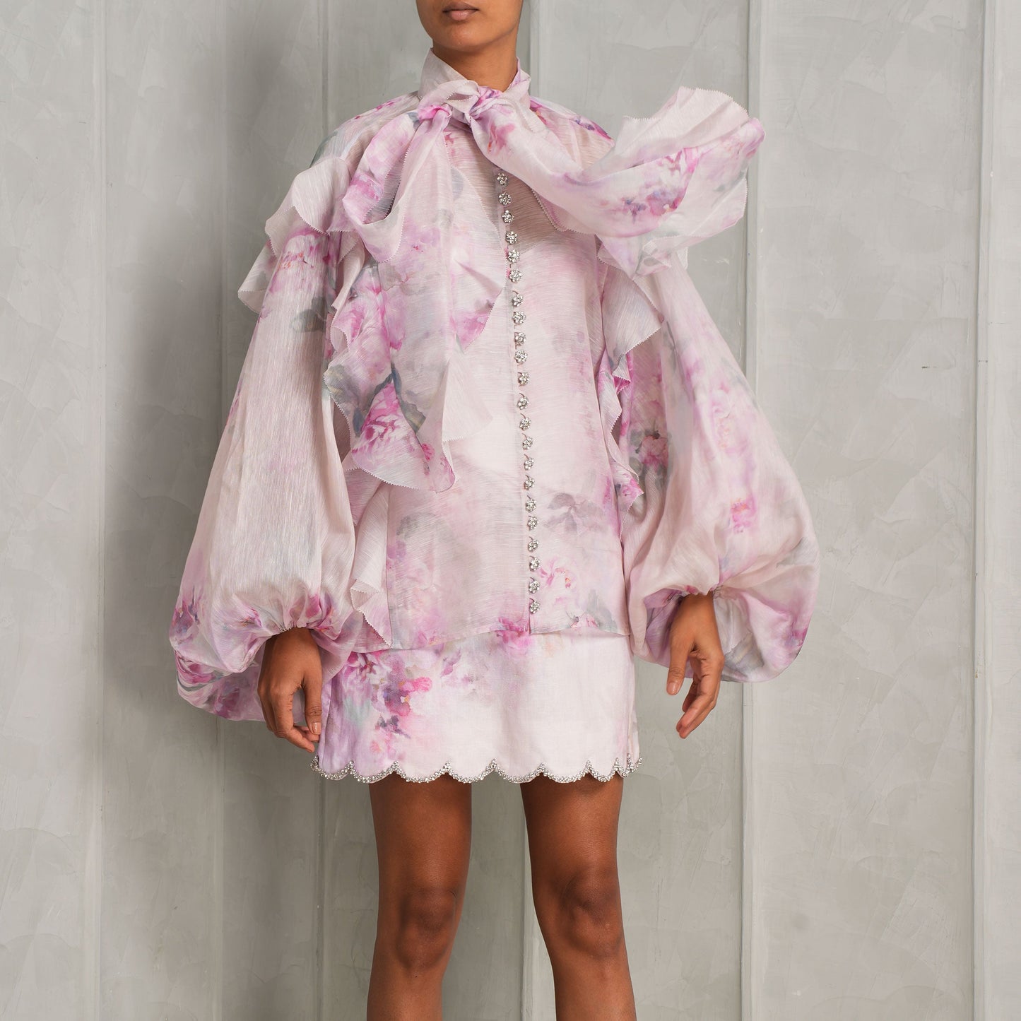 Crush Tie Neck Ruffle Blouse