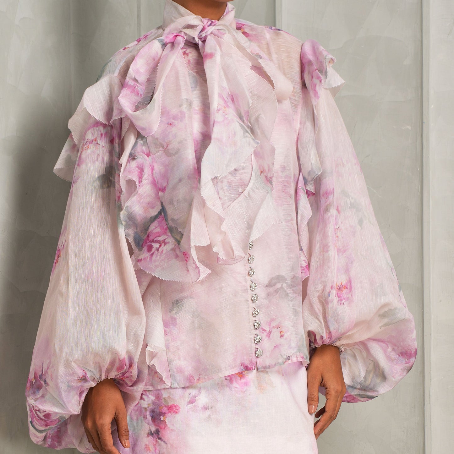 Crush Tie Neck Ruffle Blouse