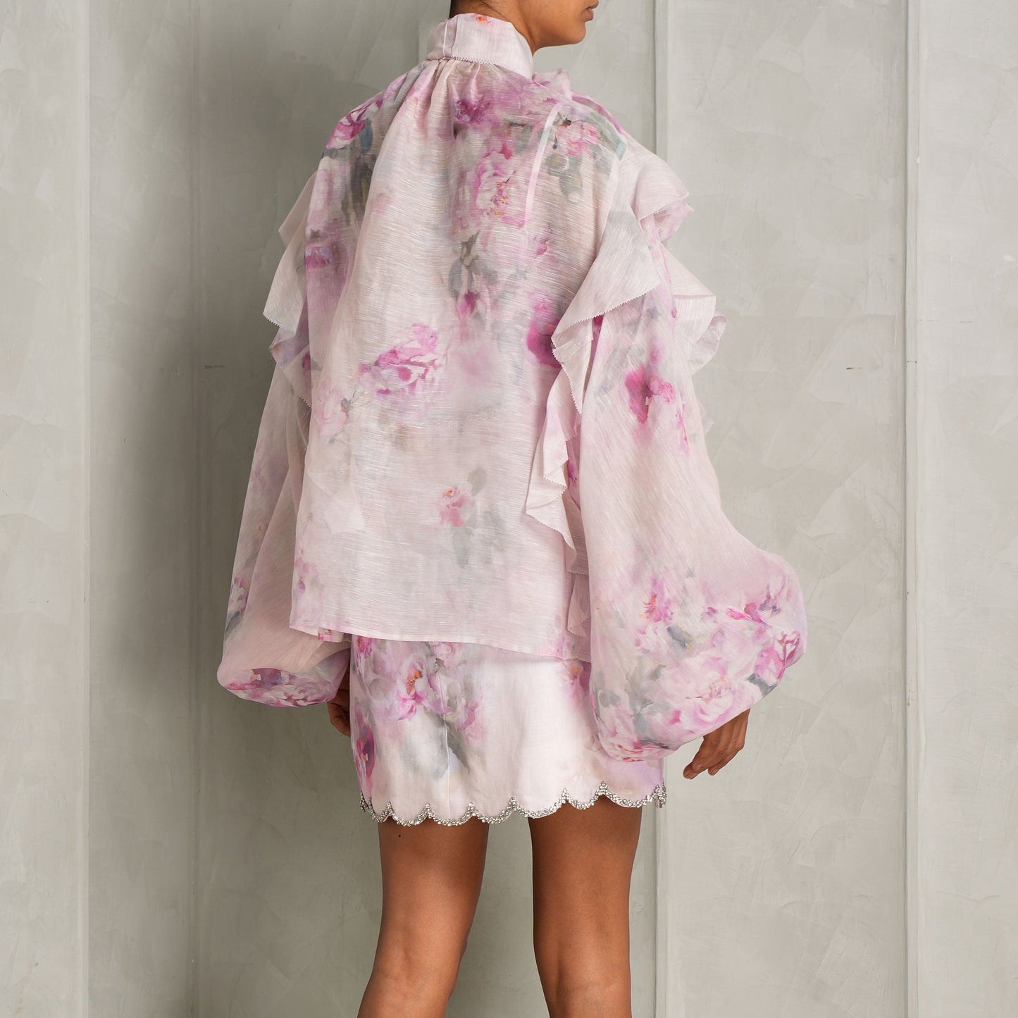 Crush Tie Neck Ruffle Blouse